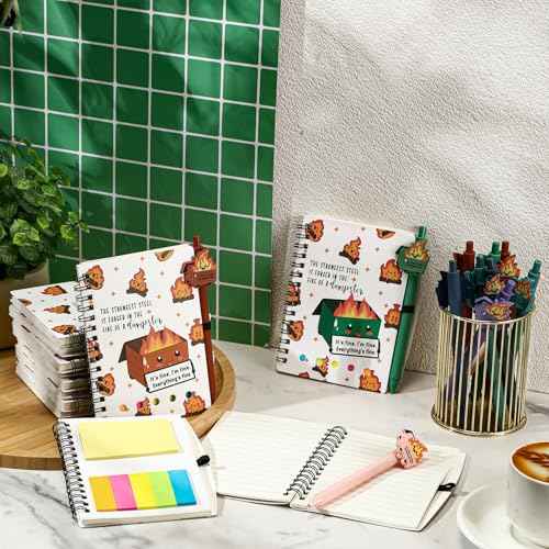 48 Pcs Christmas Dumpster Fire Gifts Bulk A6 Dumpster Fire Notebook Journals with Funny Ballpoint Pens Employee Appreciation Gifts for Friends Coworkers Nurses Office Team Staff Favors (Colorful)