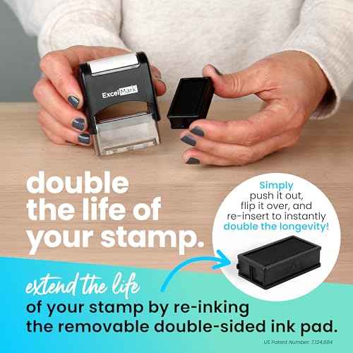 ExcelMark Custom Stamp ? Clear & Crisp Impressions ? Personalized Self-Inking Rubber Stamp ? Use for Address Stamp and More (Small)