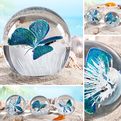 EUSTUMA Hand Blown Glass Butterfly Paperweight - Office Desk & Home Decor Collectible