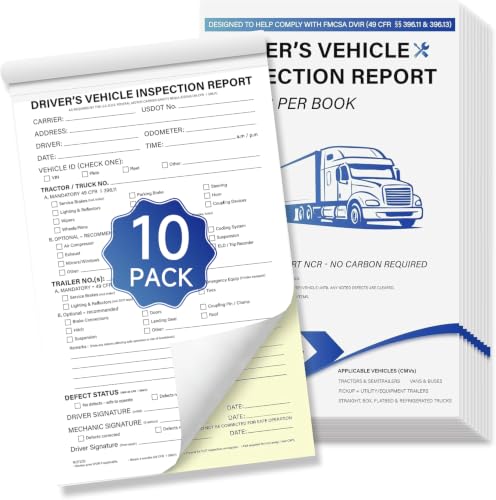 DVIR Inspection Books, 10 Pack, 2-Part NCR—Pre-Trip Truck Forms by Foliom (Variant 10)