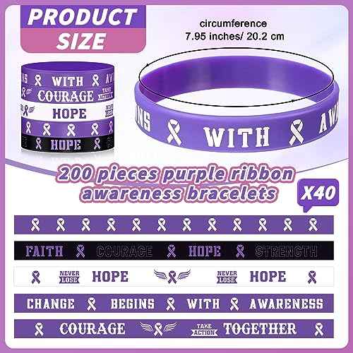200 Pcs Purple Ribbon Awareness Bracelets Bulk Silicone Hope Strength Faith Courage Health Awareness Rubber Wristbands Lupus Domestic Violence Epilepsy Pancreatic Cancer Alzheimers Bracelet