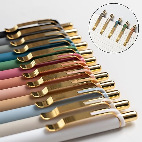 Linbsunne Gold 12 Pack Ballpoint Pens with Soft Grip 1mm Refillable Office Pen