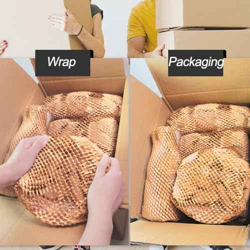Dish Packing Kit Glassware Moving Supplies for Friagle Items 15"x500' Honeycomb Packing Paper Roll Recyclable Moving Paper with Fragile Stickers Alternative to Bubble Cushioning Wrap for Shipping