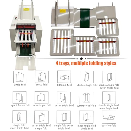 INTSUPERMAI Automatic Paper Folding Machine 110V with 4 Adjustable Plates Commercial Desktop