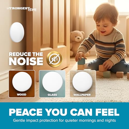 White XL Door Stop Wall Protectors 5-Inch, 3 Pack — No Drilling, Shock Absorbent Bumper