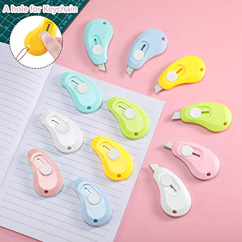 Honoson 12 Pcs Mini Utility Box Cutter Knives with Bean Variation, Retractable & Colorful