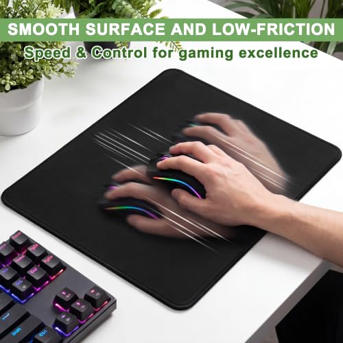 Jofuler 3 Pack Black Mouse Pads with Non-Slip Rubber Base and Stitched Edges