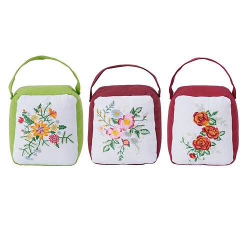 Elements Decorative Embroidered Floral Door Stoppers for Bedroom, Living Room, Office, Set of 3