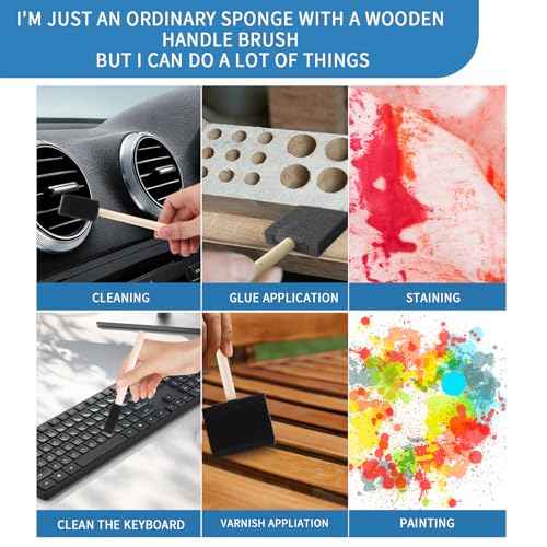 Foam Paint Brushes (48 Pack) 10 Sizes - Paint Sponge - Premium Foam Brushes - Lightweight & Durable - Sponge Paint Brush Assortment Ideal for Painting, Crafting, Acrylics, Stains, Varnishes (Black)