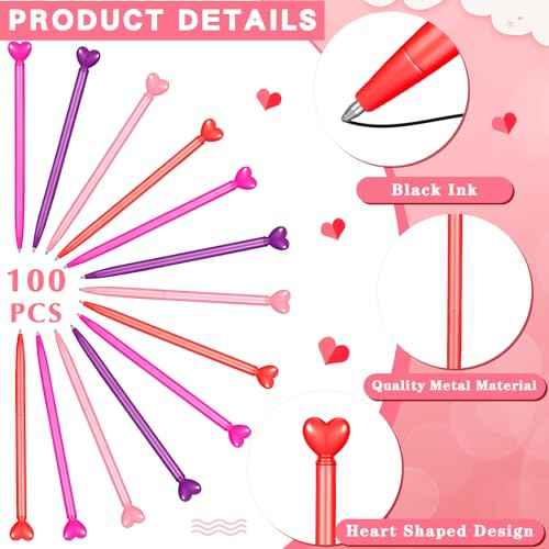 100 Pcs Valentine¡®s Day Heart Shaped Ballpoint Pens Retractable Metal Ballpoint Pen with Black Ink Party Favor for Office School Classroom Valentine¡®s Day Wedding Party Supplies, 4 Colors