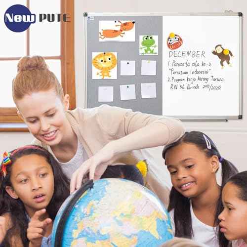 New PUTE White Board and Cork Board Combo - 36 x 24 Inches Large Dry Erase Whiteboard and Bulletin Board, Magnetic Wall Pin Display Board for Home, Classroom & Office, 24"x36" Grey