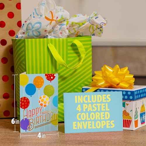 24 Pack Assorted Birthday Cards with Gold Foil, Messages, Envelopes, and Stickers | 4x6 Inch Happy Birthday Cards Bulk for Family, Kids, Friends, Work, and Office Celebrations.