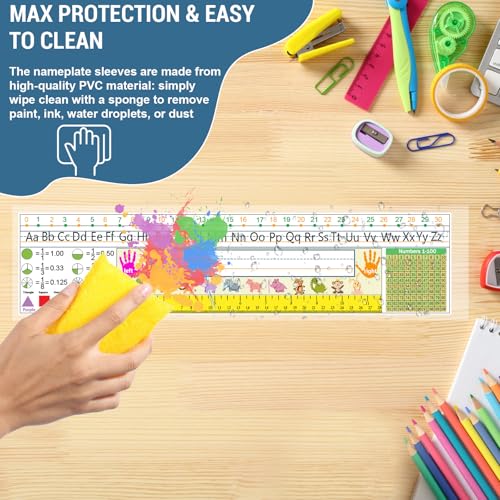 40 Pack Clear Adhesive Nameplate Pockets 18.9" x 4.7" for Classroom & Office