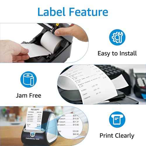 GREENCYCLE 5 Roll Compatible for Dymo 30270 2-1/4" x 250' Cash Register POS Receipt Paper Rolls LW Continuous White Labels Used for Zebra LabelWriter 450, 450 Turbo, 4XL, NOT FIT 550 & 5XL