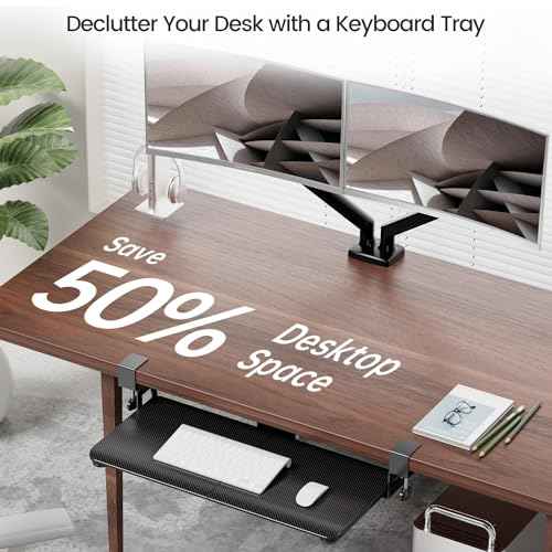 NearHub Large Keyboard Tray Under Desk Slide Out with Extra Sturdy C Clamp Mount System,26'' (30'' including Clamps) x11 Slide-Out Keyboard Drawer Under Desk for Typing,Keyboard Mouse Tray,Black