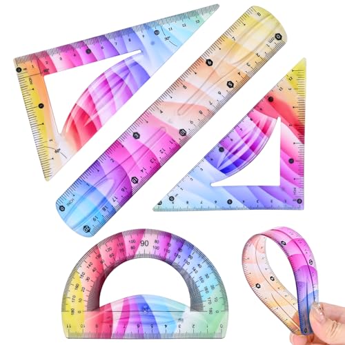Valtiner Flexible 8 Inch Ruler Set with Geometry Tools - Bendable Plastic Measurement Kit