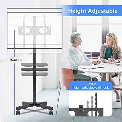 suptek Mobile TV Cart for 21-60 Inch LCD LED Flat/Curved Panel Screen TVs Max VESA 400x400 with Laptop Shelf Holds up to 77lbs, ML55B