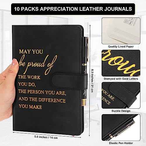 Kosiz 20 Pcs/10 Sets Employee Appreciation Gifts Bulk A5 Leather Notebook and Pen Inspirational Journal with Pen for Christmas Corporate Gifts Coworker Nurse Teacher(Black,May You Be Proud)