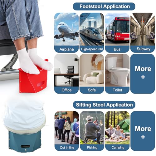 2Pcs Portable Airplane Foot Rest for Travel Under Desk, Blue & Red