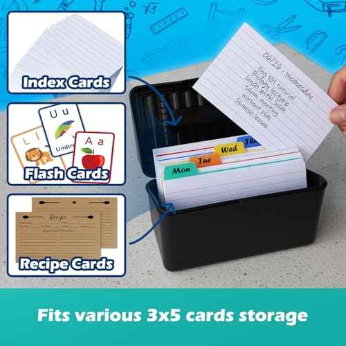 Olivo Index Card Holder Box 3x5 Flash Note Card Holder Storage File Box Organizer Case for 3"x5" Cards, 4 Colors Pack