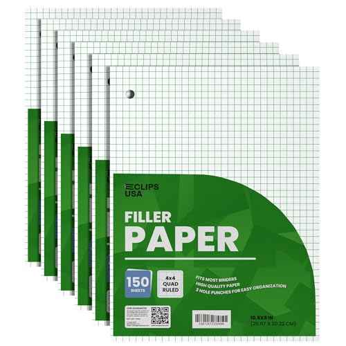Graph Paper, Loose Leaf Graph Paper, 4 x 4 An Inch Quad Ruled Graph Paper, 10.5¡± x 8¡± Graphing Paper, 56 gsm, 150 Per Pack, 900 Sheets (6 Pack)