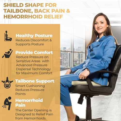 Patented 55D Memory Foam Seat Cushions for Office Chairs, Car Seat Cushion, Gaming Chair- Office Desk Accessories for Tailbone, Sciatica Pain Relief, Hemorrhoid- Travel Pillow for Long Sitting Comfort