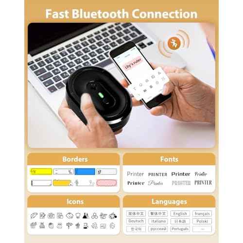 Label Maker Machine with Tape, N12 Portable Bluetooth Label Printer, Wireless Mini Label Makers Thermal Sticker with Multiple Templates for Home, Kitchen, School, Office Organization, Black