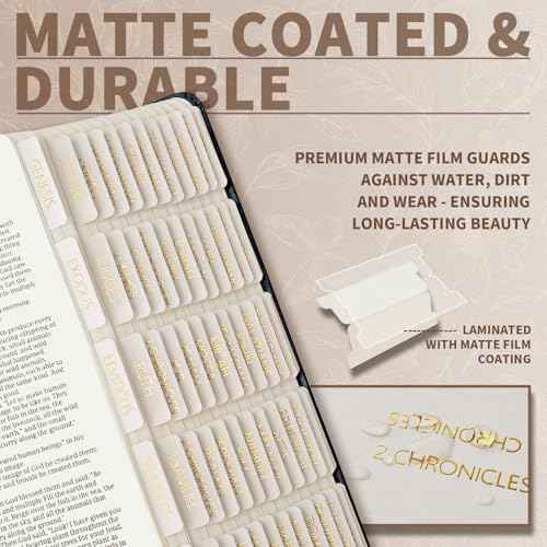 ZIEYOMI- Laminated Bible Tabs for Women and Men, Bible Study Journaling Supplies, Large Print Bible Book Index Tabs for Study Bible, Gold Foil Embossed Lettering Bible Stickers Dividers Tabs - Boho