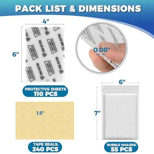 Ding Defend Card Shipping Kit Envelope Bubble Mailers - Includes 110 4¡¯¡¯ x 6¡¯¡¯ Semi-Transparent Small Padded Envelopes/Protectors, 55 Small Bubble Mailers, 240 Tape Seals for Collectible Cards & Slabs