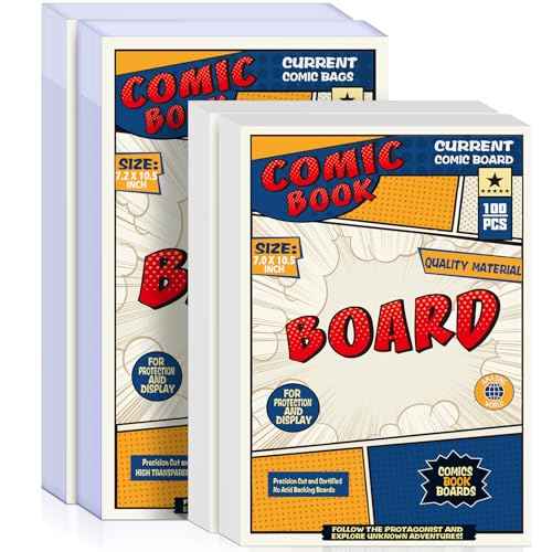 Leffis 200 Count Comic Book Current Size Bags and Boards Transparent Acid-Free and Reusable Comic Book Sleeves for Regular Comics (Bags and Boards X 200PCS)