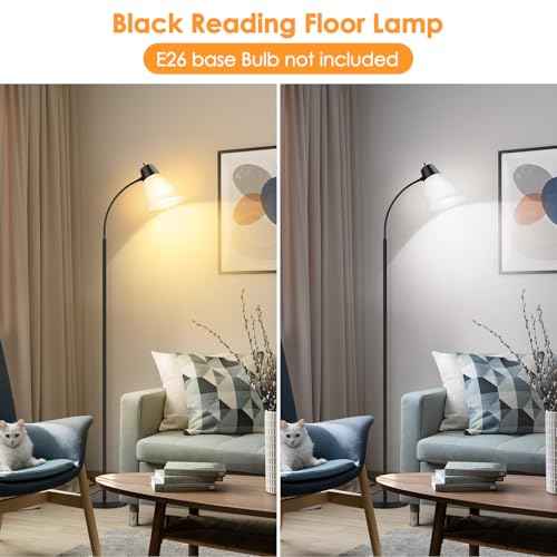 Floor Lamp for Living Room, Adjustable Gooseneck Standing Lamp with White Plastic Shade, Black Reading Floor Lamps for Dorm, Bulb not Included