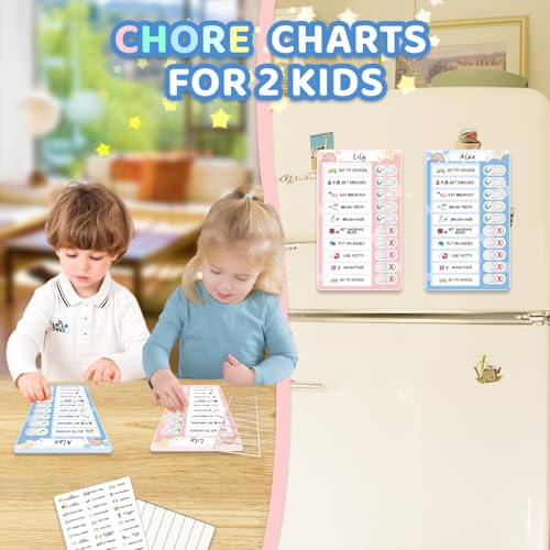 2 Pack Magnetic Kids Chore Chart with Dry Erase & Stickers - CustomMaster Blue & Pink