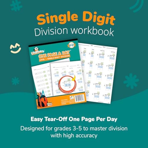 Channie's Single Digit Division Workbooks for Elementary Math Grade 3-5