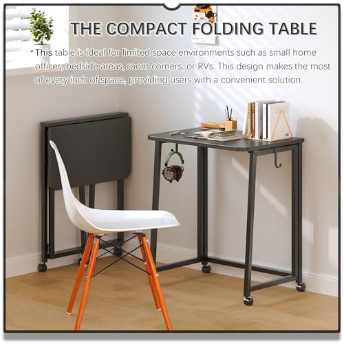 4NM 23.6" Foldable Mobile Computer Desk - Small Space Saving Home Office Table, All Black