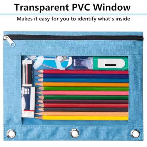 Forvencer Pencil Pouch for 3 Ring Binder, Large Pencil Case Pouch with 3 Reinforced Grommets, Pen Bag, Clear Window Pencil Case, Binder Accessories, Black