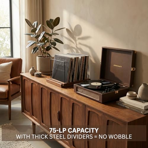 Wooden Vinyl Record Storage Rack for Up to 75 LPs - Decorative Record Holder