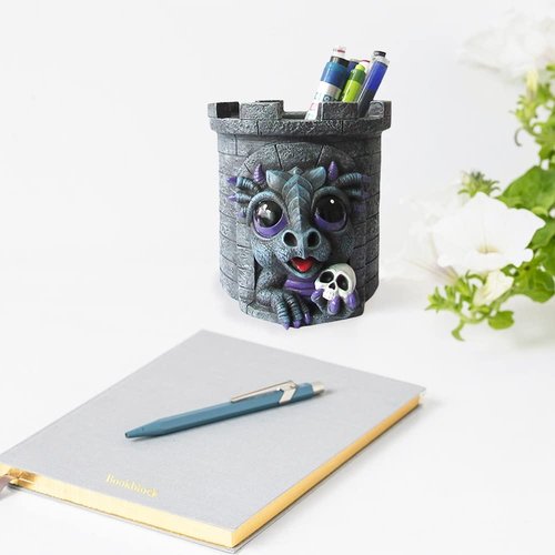 World of Wonders Dreamland Dragon Castle Pen Holders Caddy (Onyx) Fantasy Home Office Decor Desk Organizer