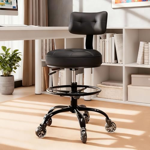 FREEKYROCK Black Adjustable Drafting Chair with Footrest & Back Support