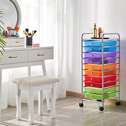 Yaheetech 10-Drawer Rolling Storage Cart Multicolor - Slim Organizer with Lockable Wheels