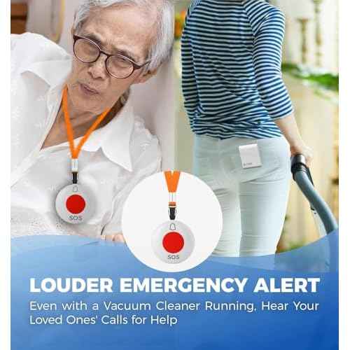 Caregiver Pager Wireless Call Button Elderly Emergency Alert System 600+ Feet for Home/Elderly/Patient/Disabled(2 Portable Receiver+2 Waterproof Transmitter)