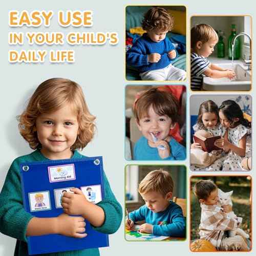 Visual Schedule for Kids with Autism Chore Chart for Toddler Planning Board Daily Routine Chart Autism Learning Materials Classroom, Home Use with 124 Cards (Blue)