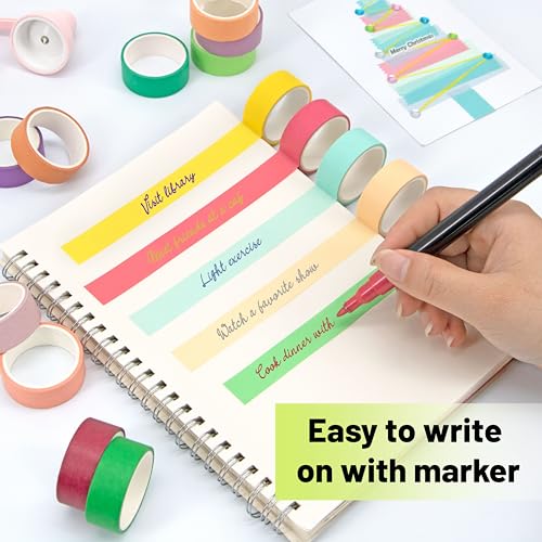 Washi Tape Set 30 Rolls - 3m x 1.5cm, Rainbow Decorative Scrapbook Tape