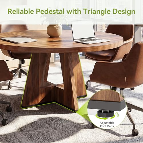 LITTLE TREE Brown 47-Inch Round Conference Table for 4-6 People - Modern Office Meeting Table with Pedestal Base