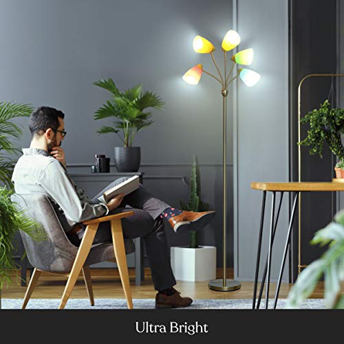 Brightech Medusa LED Floor Lamp ? Multi-Head Dimmable Floor Lamp for Living Rooms & Offices ? Tall Lamp with Interchangeable Shades, Adjustable Standing Lamp for Bedroom Reading ? Brass/Gold