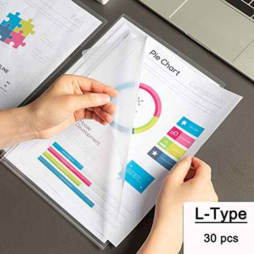 200 Pack Document Clear Plastic Folder Copy Safe Project Pocket L-Type US Letter Size A4 Paper Sleeves Folders in Transparent with 30 Pieces Index Tabs