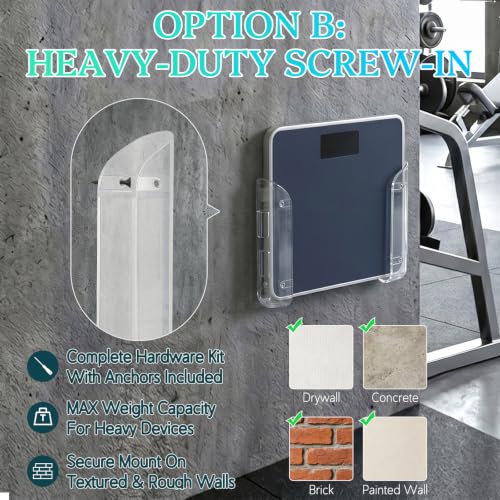 Clear Bathroom Scale Wall Holder with Dual Mount Options - Adjustable & No-Drill