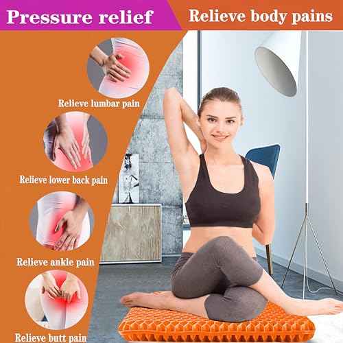 Plus Size Gel Seat Cushion for Long Sitting, Extra Large and Thick, Seat Cushion for Back, Sciatica, Hip, Tailbone Pain Relief , Used for the Office, Wheelchair, Car, Truck, Recliner, Stadium.(Orange)