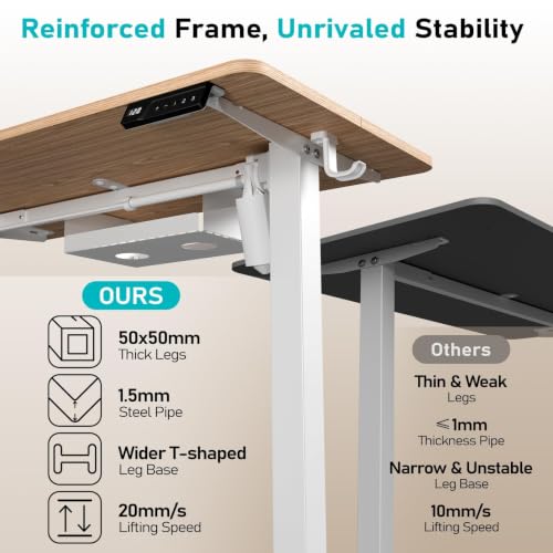 YOLEZO 35" Light Walnut Electric Standing Desk, Small Sit-Stand Workspace