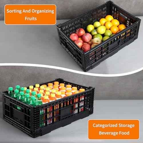 Collapsible Storage Bin Containe£¬52 Liter Transferheavy duty Black plastic storage box,milk crates heavy duty Transit storage (1)