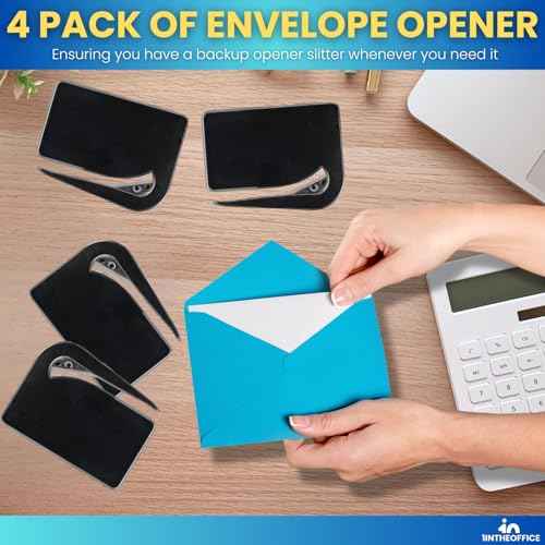 1InTheOffice Letter Opener, Envelope Opener Slitter Concealed Blade, Black 4 Pack